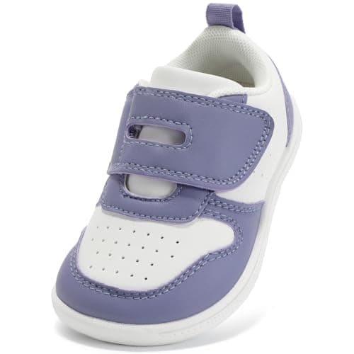 STQ KIDS Toddler Wide Toe Box Shoes Girls Barefoot Shoe Kids Tennis Sneakers Breathable Non-Slip Zero Drop Preschool First Walking Running for Daycare School White/Purple Little Kid Size 11 - Image 1