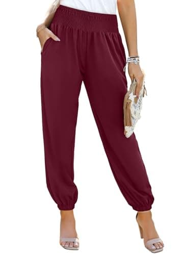 Dokotoo Women's Pants Spring Summer Harem Pant Flowy Beach Palazzo Trousers Casual Loose Joggers Outfits for Women Trendy 2025 Red - Image 1