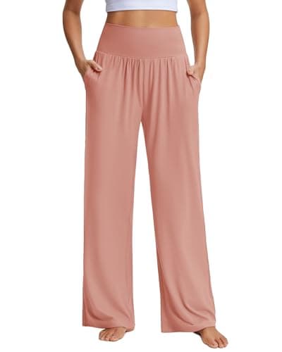 Stelle High Waisted Wide Leg Pants for Women Loose Yoga Sweatpants Comfy Lounge Pants with Pockets 26/28/30 Inseam Pink - Image 1