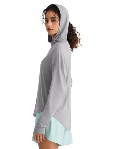G4Free Hooded Sun Shirts Women Long Sleeve UPF 50+ UV Hoodie with Thumbholes Hiking Ourdoor Lightweight Pullover Hip Length(Silver Gray,XS) - Image 1