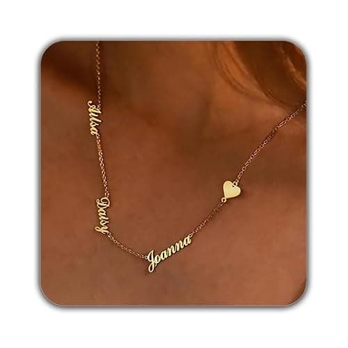 Elemtansy Mothers Day Custom Name Necklace with 1-3 Tiny Names - 18K Gold-Plated Family Necklace Personalized with Heart, Cross, Paw Print - Birthday Jewelry Gifts for Mom, Wife - Image 1