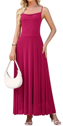 WEACZZY Womens Sleeveless Summer Dresses Mesh Maxi Dress Casual Boho Dresses Beach Vacation Dress,Rose Red,Large - Image 1