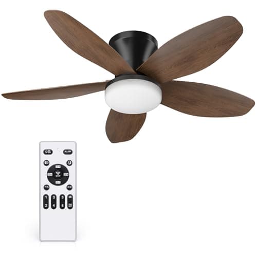Orabriz 35 Inch Small Ceiling Fan with Modern Dimmable LED Lights and Remote, 6 Speeds Low Profile DC Reversible Flush Mount 5 Blades Fan Light for Bedroom Living Room Indoor/Outdoor, Walnut - Image 1