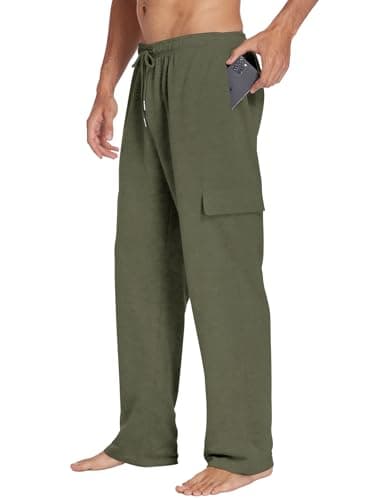 Deyeek Men's Cargo Sweatpants Baggy Wide Leg Pants with Pockets Casual