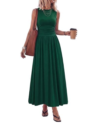 PRETTYGARDEN Summer Maxi Dresses for Women 2026 Sleeveless A Line Flowy Long Casual Sundress Wedding Guest Fashion Clothing (Green,X-Large) - Image 1