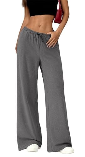 Okiwam Women's Wide Leg Sweatpants Casual Lounge Travel Pants Workout Joggers Fashion Outfits 2026 Summer Clothes-XL Dark Grey - Image 1