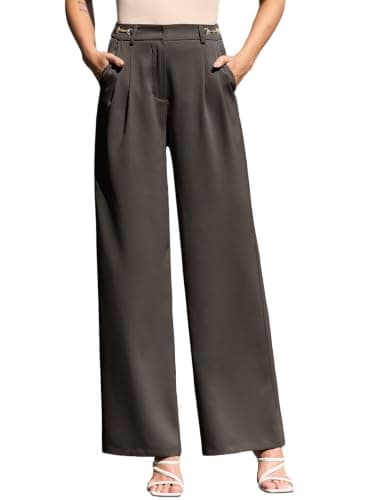 EVALESS Womens Wide Leg Dress Pants 2026 Business Dressy Casual Work Office Palazzo Pants Spring Summer Flowy High Waisted Slacks Trousers Clothes Dark Grey Medium - Image 1