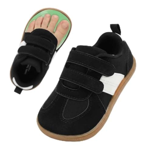 WIDE TOE BOX Toddler Girls Boys Shoes Wide Zero Drop Barefoot Shoes Comfort Non-Slip First Walking Sneakers for Preschool Outdoor Activities Black White, 7 Wide Toddler - Image 1