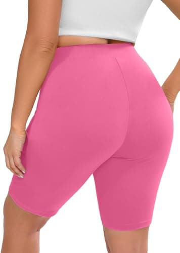 AusLook Plus Size Biker Shorts for Women 8" High Waisted Tummy Control Hot Pink 4X Yoga Workout Shorts Soft Stretch Gym Running Shorts - Image 1