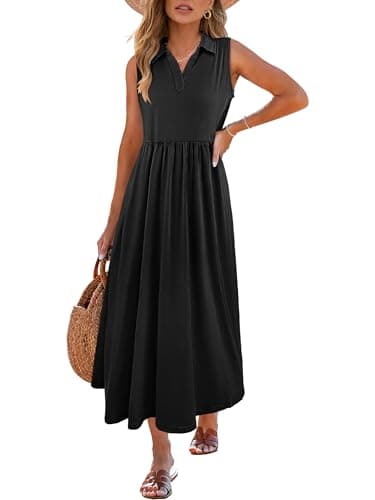 ANRABESS Womens Casual Dress Summer Sleeveless V Neck Sundress Aline Flowy Beach Maxi Dresses Travel 2026 Vacation Outfits Black - Image 1