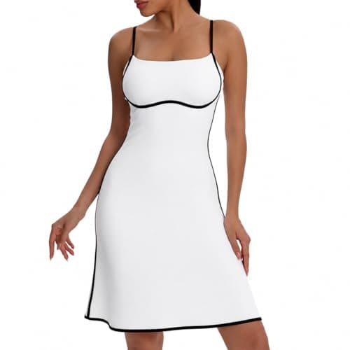 VIPARK Womens Tennis Dress Black White Contrast A-Line Athletic Dress with Built-in Shorts Removable Padding Adjustable Straps Side Pocket Sleeveless Workout Golf Mini Dress - Image 1