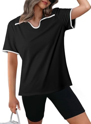 Dokotoo Golf Polo Shirts for Women Collared V Neck Short Sleeve Lightweight Quick Dry Summer Workout Tops Tennis Shirt Athletic Tops Tees Shirt Women's Clothing Activewear Gym Clothes Black Tshirts S - Image 1