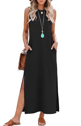 RUMIA Casual Dresses for Women Summer Sleeveless Maxi Long Vacation Dresses with Pockets Black XL - Image 1