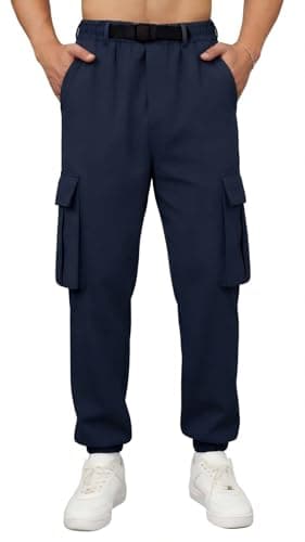 DISLANBO Men's Utility Cargo Jogger Pants - Lightweight, Adjustable Buckle Belt,5-Pocket Design Navy M - Image 1