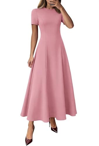 KIRUNDO Wedding Guest Dresses for Women 2026 Spring Summer Short Sleeve Pleated Long Flowy A Line Formal Maxi Dress Pockets(Pink, XX-Large) - Image 1