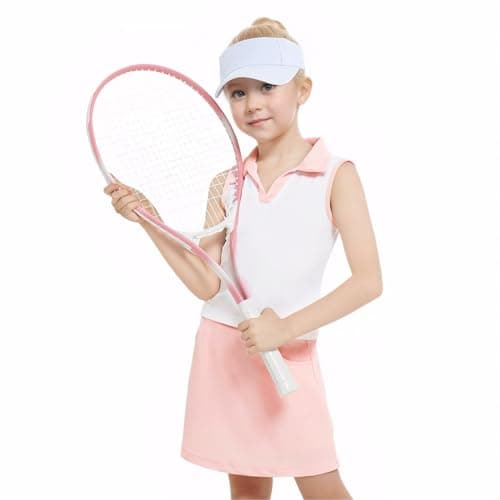 Gogokids Girls Tennis Dress with Shorts Golf Polo Tank Top and Skorts Sets with Pockets Athletic Workout Outfit Sets, Pink(120/6-7 Years) - Image 1