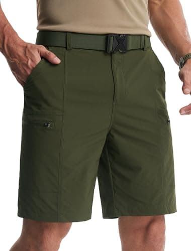Libin Men's Hiking Shorts 9 Inch Quick Dry Lightweight Travel Outdoor Hybrid Shorts with 5 Pockets, Army Green, 32W/9L - Image 1