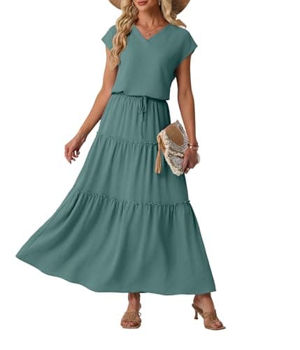 Lepunuo Two Piece Skirt Sets for Women Flowy Maxi Skirts Matching V Neck Shirts Travel Vacation Outfits - Image 1