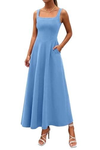 PRETTYGARDEN Womens Summer Dresses 2026 Sleeveless Elegant Square Neck Aline Swing Maxi Beach Wedding Guest Dress Pockets (Sky Blue,X-Large) - Image 1