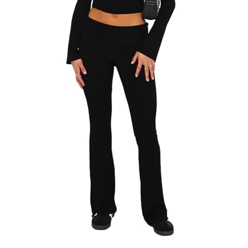 Fawjsais Flare Leggings for Women Skinny Fold Over Leggings Bootcut Yoga Pants Low Rise Sweatpants Black M - Image 1