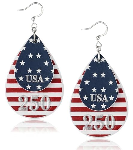 wowshow Patriotic Earrings for Women, 250th Anniversary Teardrop Dangle Earrings for 4th of July Red White and Blue American Flag Jewelry Independence Day Accessories Lightweight - Image 1