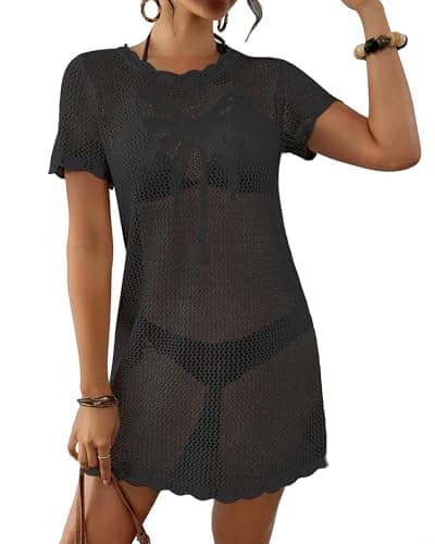 Bsubseach Women Swimsuit Coverup Crochet Bathing Suit Cover Up Swimwear Knit Beach Dress Vacation Outfits Black XL - Image 1