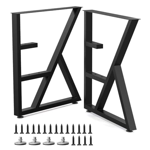 SNYXXOZ Table Legs 28”H x 24”W Heavy Duty Metal Furniture Legs K Shape for Dining Table Kitchen Table Office Desk Table Base Replacement with Adjustable Feet Pads Screws 1000 LBS Load Black Set of 2 - Image 1