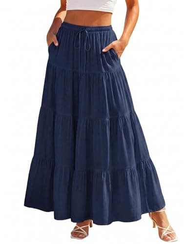 Scarlet Darkness Long Skirts for Women Flowy Boho Tiered Renaissance Maxi Skirt with Pockets Navy Blue S - Image 1