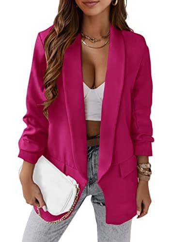 KIRUNDO Oversized Blazers for Women Business Casual 2026 Spring Fall Fashion Long Sleeve Open Front Work Office Suit Jackets(Rose Red, X-Large) - Image 1
