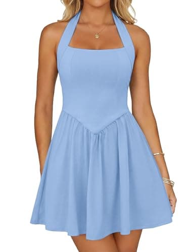 Zelroxa Women's Summer Halter Square Neck Sleeveless Mini Short Dress 2026 Cute A-line Flowy Cocktail Party Graduation Dresses Trendy Outfits Sky Blue - Image 1