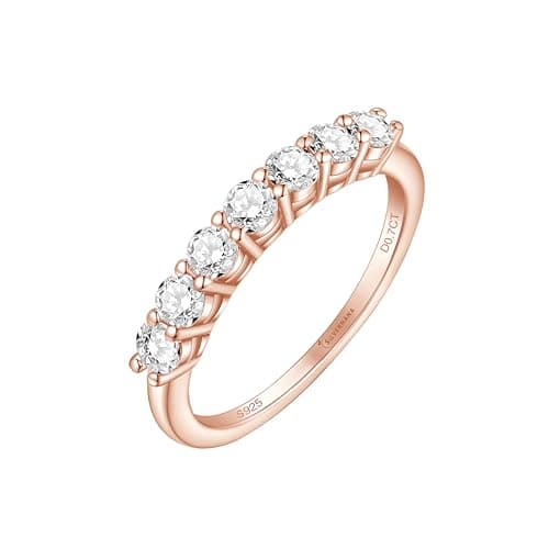 SILVERNANA 0.7ct 7-Stone Moissanite Wedding Band for Women Rose Gold Plated Sterling Silver Half Eternity Stackable Ring, Promise Band for Her Size 5.5 - Image 1
