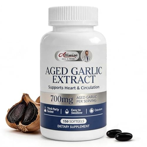 Alliwise Aged Black Garlic Extract 700mg with Vitamin D3 & K2 – Odorless Garlic Supplement for Heart & Circulation Support, High-Purity Age, Small Softgels, Easy to Digest, 3rd Party Tested - Image 1