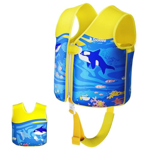 Tooklee Kids Swim Vest for Age 1-2-3-5-7-9, Toddler Swim Vest 20-30-50-90 lbs with Adjustable Buoyancy, Soft Neoprene Swimming Trainer Jacket Kids Pool Floaties with Crotch Strap, Ocean Blue, L - Image 1