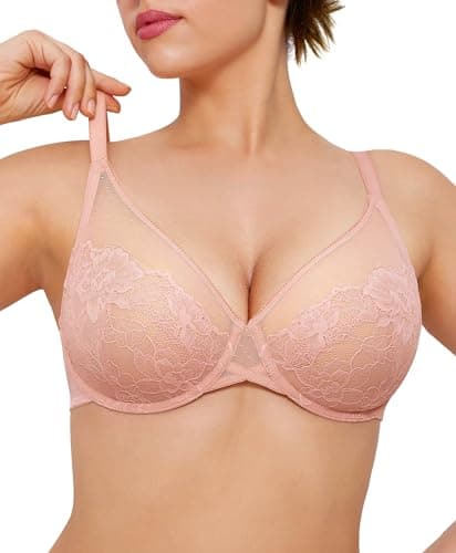 Popilush Underwire Bras for Women Full Coverage Lace Minimizer Push Up Bra Supportive Bras for Women Size 42DDD Color Pink - Image 1