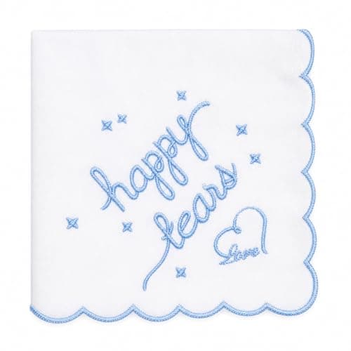 Happy Tears Handkerchief for Bride, White Embroidered Bridal Something Blue Keepsake, Mother of the Bride Gift, Wedding (White Happy Tears Handkerchief X 1) - Image 1