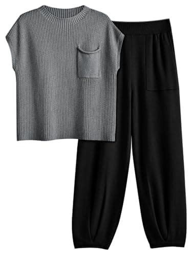 LILLUSORY Two 2 Piece Sets Womens 2026 Spring Summer Matching Lounge Sweatsuits Sweat Suits Trendy Travel Beach Vacation Fashion Resort Wear Outfits Knit Loungewear Clothes Clothing Black Grey XS - Image 1