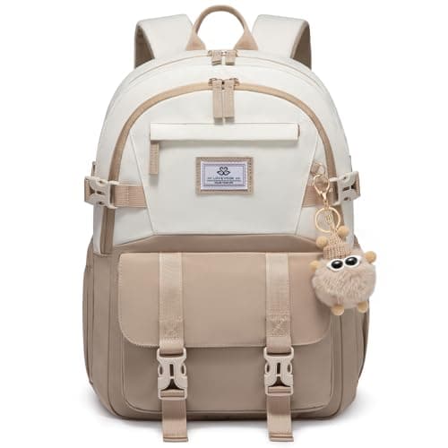 LOVEVOOK School Backpack for Teen Girls, Bookbag for 8-16 Student, Middle High College Back to School Cute Kids Backpack, 15.6 Inch, Khaki-beige - Image 1