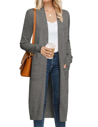 GRACE KARIN Long Cardigans for Women Lightweight Long Sleeve Open Front Duster Cardigan Sweaters for Women Trendy Fall Outfits (Dark Grey,S) - Image 1