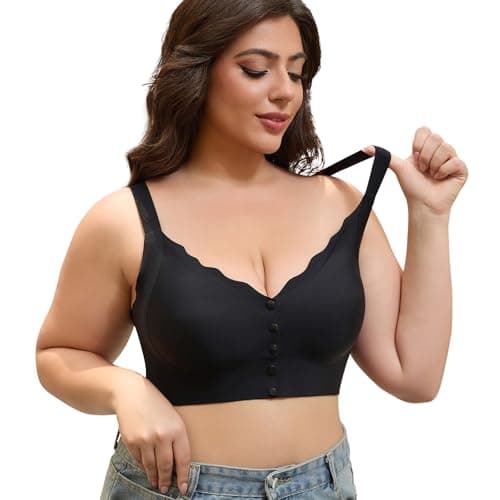 Front Closure Bras for Older Women Wireless Plus Size No Underwire Seamless Mastectomy Bralette Adjustable Straps Seniors Comfort (US, Alpha, 3X-Large, Plus, Regular, Black) - Image 1