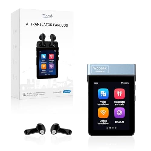 WOOASK A9 Translation Earbuds No App Needed, 144 Languages AI Translator Real-Time with ChatGPT, 4G SIM Card Slot for Calls/Hotspot, Online/Offline/Photo Translation for Global Business Travel - Image 1