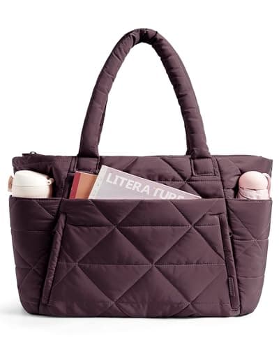 BAGSMART Tote Bag for Women, Puffer Tote Bag with Zipper, Large Quilted Shoulder Bag with Compartments for Travel, Work, Gym - Image 1