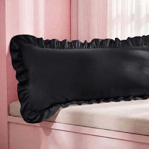 Bedsure Ruffle Body Pillow Covers, Ruffled Long Pillow Shams, Double Brushed Microfiber, Body Pillow Case Covers with Envelope Closure, Wrinkle Fade Resistant, Black, 20" x 54" - Image 1