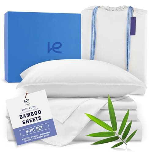 Kickoff Viscose Bamboo Sheets Full Size 4-pc 100% Organic Bamboo Viscose Bed Cooling Sheets Full Size Set Cool Bedding for hot Sleepers Sheet Set - Gift Ready Packaging (Snow White, F) - Image 1