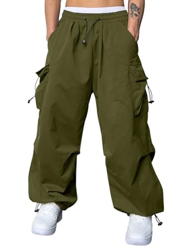 JMIERR Men's Casual Lounge Baggy Sweatpants Cargo Pants Trendy Travel Parachute Pants Loose Fit Harem Joggers with Pockets for Early Fall Fashion Essentials Streetwear,S, A6 Moss Green - Image 1