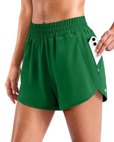 SANTINY 3"/4" Athletic Running Shorts for Women Dolphin High Waisted Quick Dry Workout Gym Shorts with Zipper Pocket(Green-L3_2XL) - Image 1