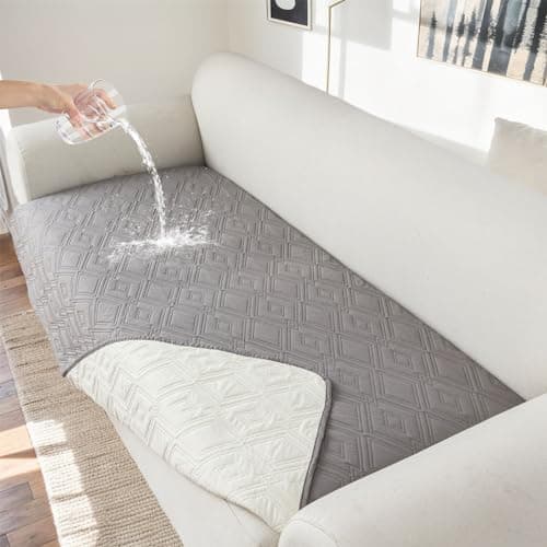 Genina 100% Waterproof Couch Cover for 3 Cushion Couch Sofa Cover for Dogs, Anti-Slip Sofa Covers Washable Couch Covers for Sectional Sofa L Shape Couch Protector, 1 Piece (Light Gray, Sofa Large) - Image 1