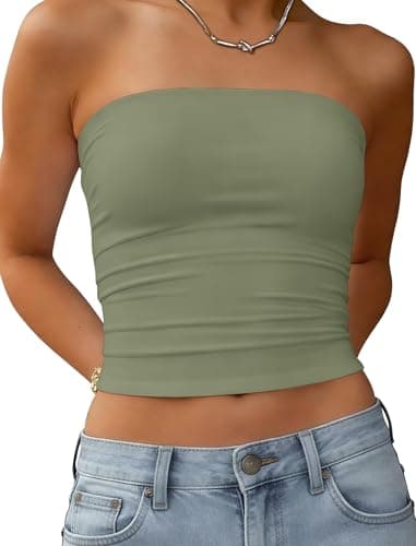 Matunana Women's Tube Top Strapless Crop Bandeau Tops Basic Y2K Summer Clothes 2026 Green S - Image 1