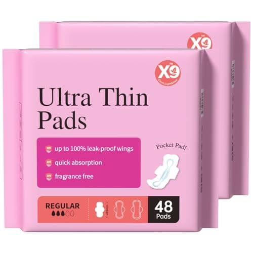 Ultra Thin Pads for Women with Wings, Regular Absorbency Period Pads, Lightweight & Discreet Feminine Pads, Travel Friendly, 96 Count - Image 1