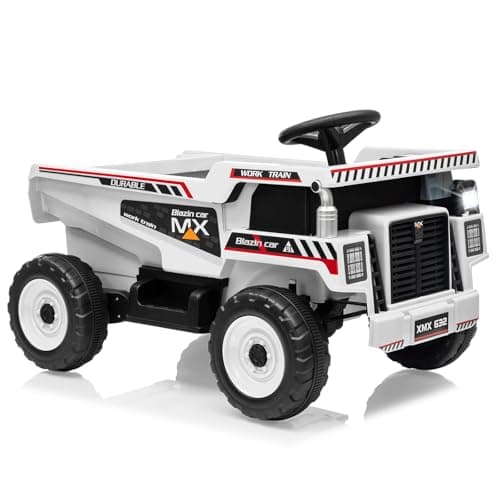 Garvee 12V Ride On Dump Truck for Kids, Ride On Car with Remote Control, Construction Vehicles with Dump Bed & Shovel, Ride-On Toys 16.5 in Spacious Seat, Music, Headlights, Soft Start, White - Image 1