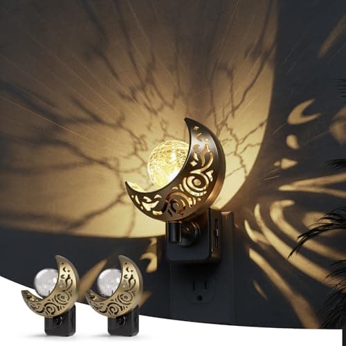 L LOHAS LED Night Lights Plug into Wall: 2 Pack Moon Sphere Decor Landscape Night Light, Dusk to Dawn Sensor Glass Globe Nightlight, 0-100LM Dimmable, for Bedroom Living Room Hallway - Image 1